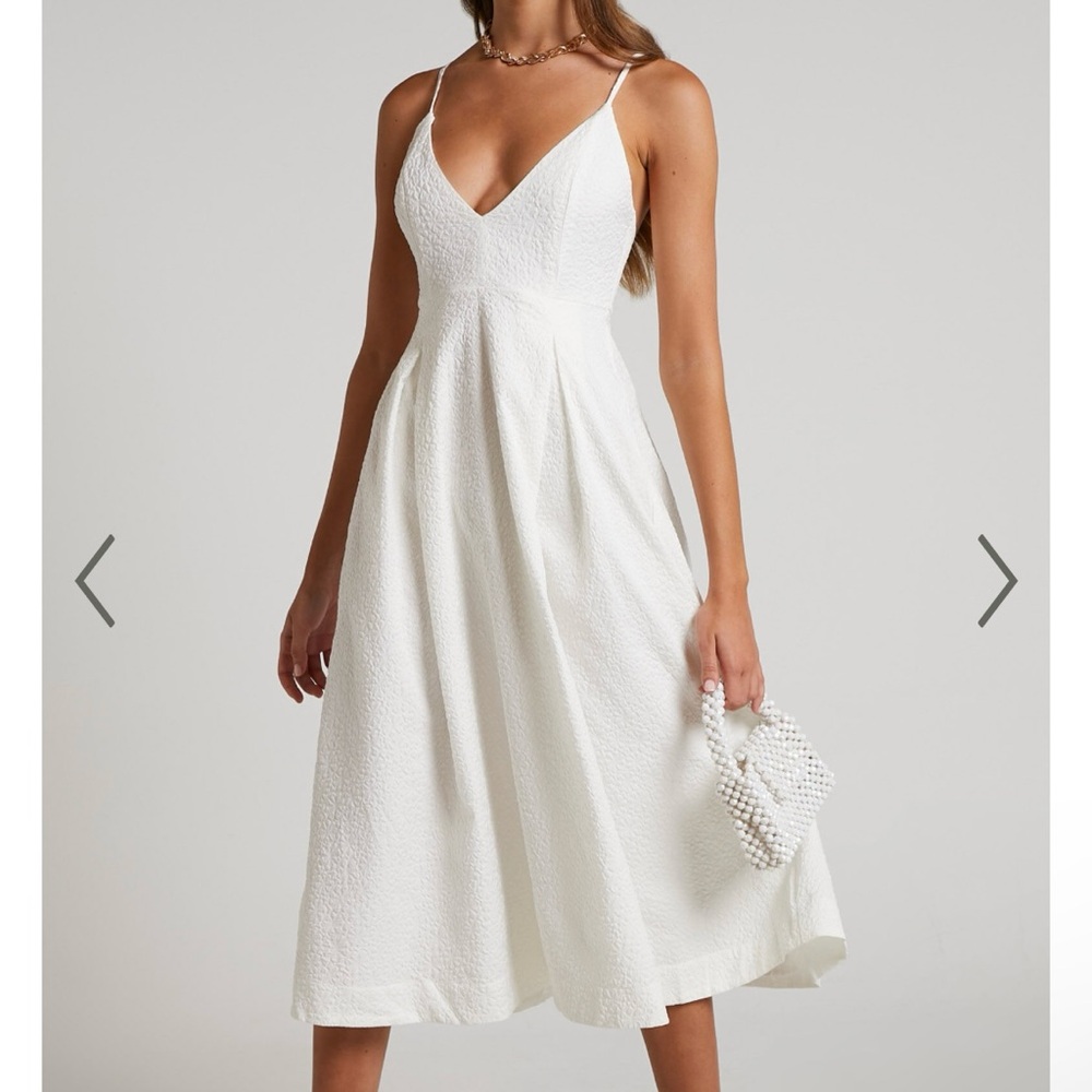 White Plunge Neck Dress